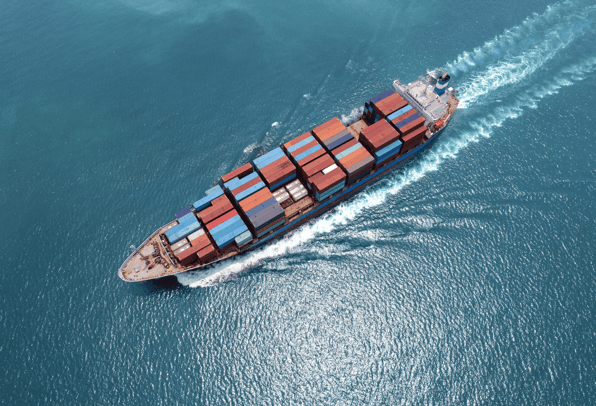 A cargo ship in the middle of the ocean to show how static mixers aid their ballast water treatment systems.