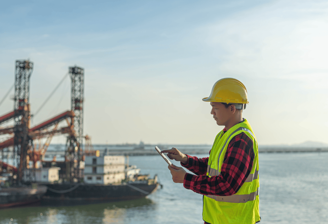 A marine worker overseeing a task highlighting the different applications that static mixers can be used for within the marine industry.  