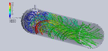 Computational fluid dynamics simulation showing fluid flow patterns inside a static mixer for improved mixing performance and design optimisation. 