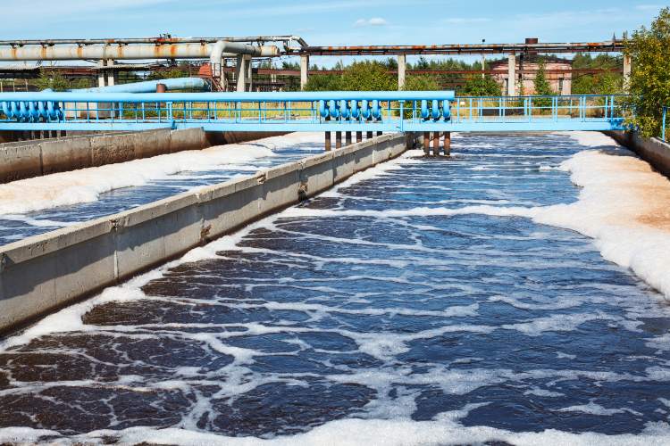 A water treatment plant using the aeration process in the wastewater treatment. 